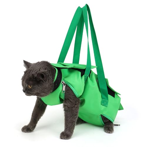 JACKANNA Transporttasche Katze,katzenpflegetasche für Nagelpflege, Baden & Reisen – Verstellbare, Multifunktionale Haustier-Groomingtasche mit Kratzschutz, Schneiden, Reinigen und Fixieren (Grün) von JACKANNA