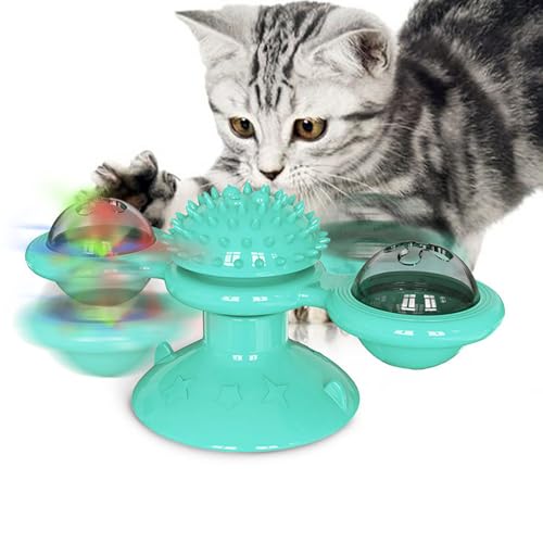 JACKANNA Windmühle drehendes Katzenspielzeug Karussell für Katzen interaktives Spielzeug Kratzgummis Katzenbürste Haustierbedarf (Dunkelblau) von JACKANNA