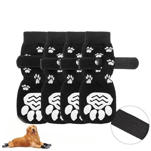 JACKANNA beidseitige rutschfeste Hundesocken - weicher und atmungsaktiver Hundeschuhe Schuhe Outdoor für Antirutschsocken Hund mit verstellbaren Riemen, Krallenschutz für Hunde Schuhe Sommer (4, m) von JACKANNA