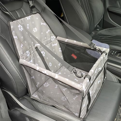 Jackanna Autositz Hundehütte, Autositz Bett für mittlere Hunde, Sitz Hundehütte mit wasserdichtem Material und atmungsaktivem Mesh-Material (Grau Druck 2, Universelle Größe) von JACKANNA