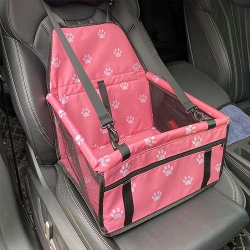 Jackanna Autositz Hundehütte, Autositz Bett für mittlere Hunde, Sitz Hundehütte mit wasserdichtem Material und atmungsaktivem Mesh-Material (Rosa Druck 1, Universelle Größe) von JACKANNA