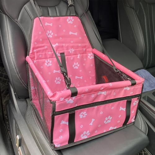 Jackanna Autositz Hundehütte, Autositz Bett für mittlere Hunde, Sitz Hundehütte mit wasserdichtem Material und atmungsaktivem Mesh-Material (Rosa Druck 2, Universelle Größe) von JACKANNA