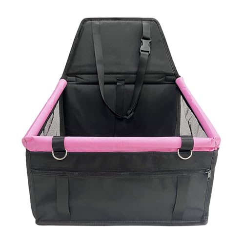 Jackanna Autositz Hundehütte, Autositz Bett für mittlere Hunde, Sitz Hundehütte mit wasserdichtem Material und atmungsaktivem Mesh-Material (Schwarz mit Rosa, Universelle Größe) von JACKANNA