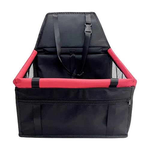 Jackanna Autositz Hundehütte, Autositz Bett für mittlere Hunde, Sitz Hundehütte mit wasserdichtem Material und atmungsaktivem Mesh-Material (Schwarz mit Rot, Universelle Größe) von JACKANNA