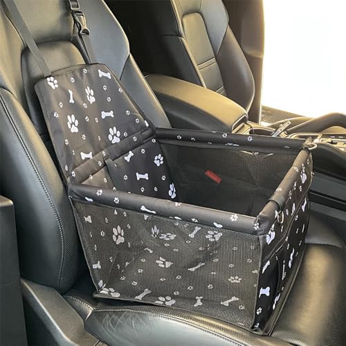 Jackanna Autositz Hundehütte, Autositz Bett für mittlere Hunde, Sitz Hundehütte mit wasserdichtem Material und atmungsaktivem Mesh-Material (Schwarzer Druck 2, Universelle Größe) von JACKANNA