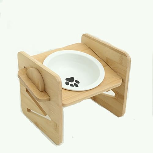 Jackanna Bamboo Wooden Cat Bowl HolderDouble Ceramic Cat Bowl FeederWooden Cat Food BowlRemovable and WashableSlanted MouthAnti-Tip Pet Bowl HolderProtects Pet's Spine (Einzelner Schalenständer) von JACKANNA