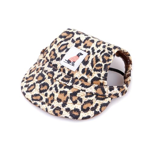 Jackanna Baseballmütze Kleiner Hundehut mit Ohrlöchern Baseball Sommer Baseballmütze Verstellbarer Hundehut für Hunde, Katzen Verstellbarer Kinnriemen (Leopard) von JACKANNA