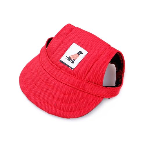 Jackanna Baseballmütze Kleiner Hundehut mit Ohrlöchern Baseball Sommer Baseballmütze Verstellbarer Hundehut für Hunde, Katzen Verstellbarer Kinnriemen (Rot) von JACKANNA