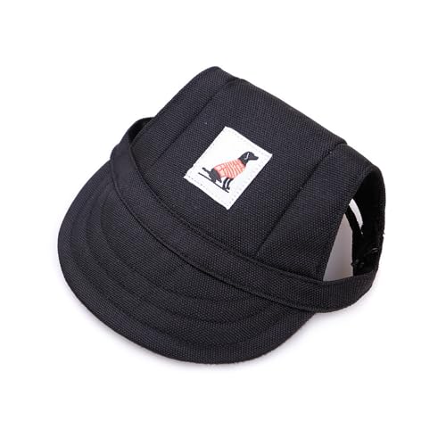 Jackanna Baseballmütze Kleiner Hundehut mit Ohrlöchern Baseball Sommer Baseballmütze Verstellbarer Hundehut für Hunde, Katzen Verstellbarer Kinnriemen (Schwarz) von JACKANNA