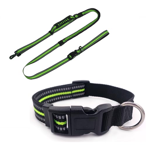 Jackanna Explosionssichere, aufrollbare, multifunktionale Hundeleine zum Joggen, Radfahren und als Outdoor-Hundeleine (Leine + Halsband（Grün）) von JACKANNA