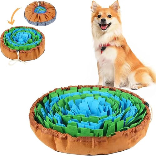Jackanna Filz Haustier SchnüffelmatteHund FuttersuchschaleHaustier Bissfeste TrainingsmatteHaustier Spielzeug Schnüffelmat (Blaues und grünes Farbblockmuster, 19 * 19in) von JACKANNA
