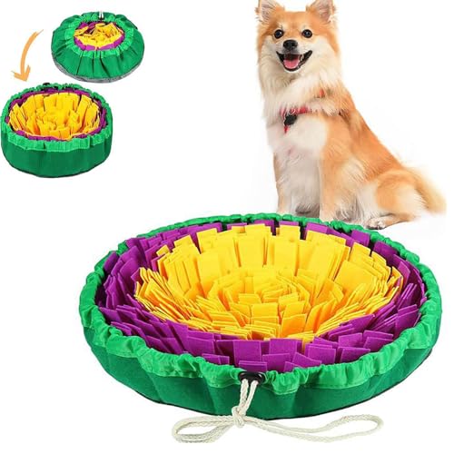 Jackanna Filz Haustier SchnüffelmatteHund FuttersuchschaleHaustier Bissfeste TrainingsmatteHaustier Spielzeug Schnüffelmat (Gelb und Lila Colour Blocking, 19 * 19in) von JACKANNA