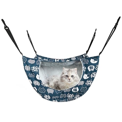 Jackanna Hängende Hängematte für Katzen, hängendes Nest für Haustiere, verstellbare Leine und Metallhaken Doppelseitige Hängemattenschaukel für Kätzchen und Kaninchen (Blaue Katze, L) von JACKANNA