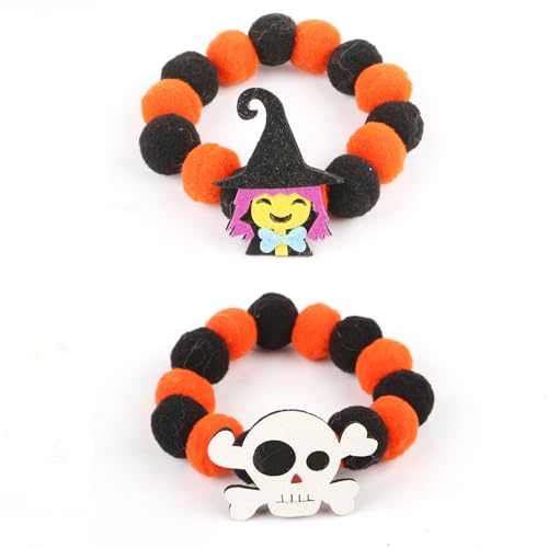 Jackanna Halloween Haustier Halsband Kürbis Dekoration Hundehalsband dehnbar Seil Fell Ball Halsband Katze (Piratenkürbis) von JACKANNA