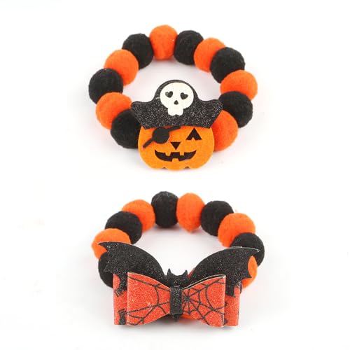 Jackanna Halloween Haustier Halsband Kürbis Dekoration Hundehalsband dehnbar Seil Fell Ball Halsband Katze (Smiley-Kürbis) von JACKANNA