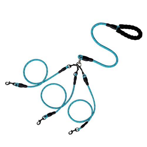 Jackanna Haustierbedarf reflektierende Nylon Hundeleine EIN Schlepptau Zwei DREI Hundeleine Anti-Tangling Multi abnehmbare Hundeleine (Blau Eins Abschleppen DREI) von JACKANNA
