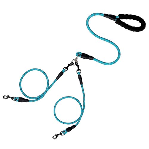 Jackanna Haustierbedarf reflektierende Nylon Hundeleine EIN Schlepptau Zwei DREI Hundeleine Anti-Tangling Multi abnehmbare Hundeleine (Blau Eins Abschleppen Zwei) von JACKANNA