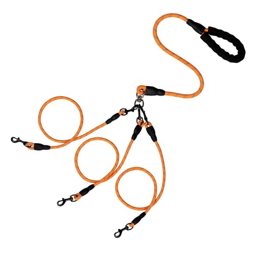 Jackanna Haustierbedarf reflektierende Nylon Hundeleine EIN Schlepptau Zwei DREI Hundeleine Anti-Tangling Multi abnehmbare Hundeleine (Orange Eine Schleppe DREI) von JACKANNA