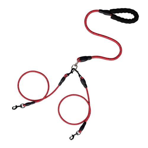 Jackanna Haustierbedarf reflektierende Nylon Hundeleine EIN Schlepptau Zwei DREI Hundeleine Anti-Tangling Multi abnehmbare Hundeleine (rot eins schleppen Zwei) von JACKANNA