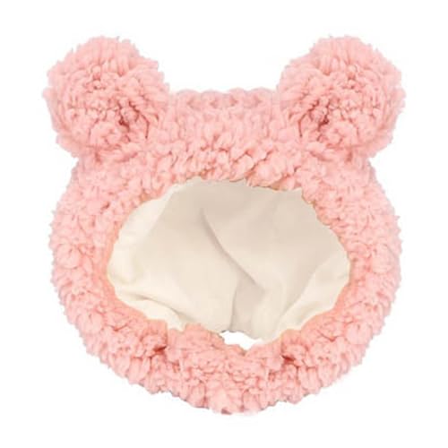 Jackanna Haustiermütze Plüsch Kopfbedeckung Niedliche Katze Hund Gestrickt Warme Kopfbedeckung Anziehen Haustier Kleidung Hund Niedlich Lustige Kopfbedeckung (Rosa Bär, M) von JACKANNA
