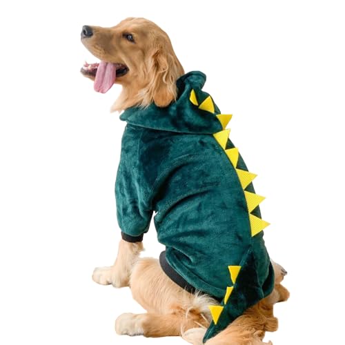 Hundekostüm Hundepullover Bademantel Hund Spaß Tiger Kostüm mit Kapuze Halloween Rollenspiel Kostüm für Kleine & Mittlere Stitch Kostüm Hund Warm Winterkostüm (Dinosaurier, 3XL) von JACKANNA