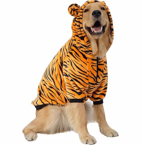 Hundekostüm Hundepullover Bademantel Hund Spaß Tiger Kostüm mit Kapuze Halloween Rollenspiel Kostüm für Kleine & Mittlere Stitch Kostüm Hund Warm Winterkostüm(Tiger Kostüm, 4XL) von JACKANNA