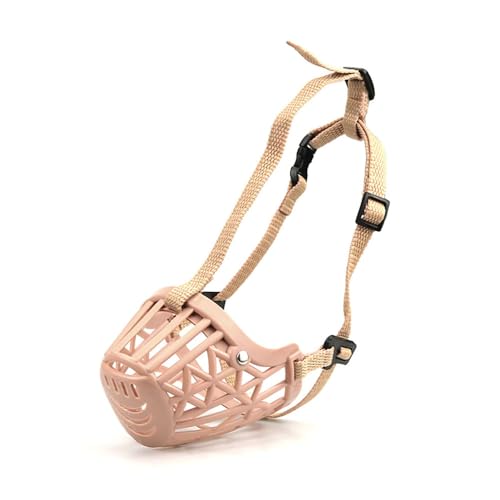 Jackanna Hund Maul Abdeckung Anti-Biss Anti-Bellen mit weichem Kunststoff atmungsaktiv Mesh Maul Abdeckung Zaun Hund Maul Abdeckung (Beige Upgrade, 2#（3-5KG）) von JACKANNA
