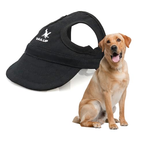 Jackanna Hunde-Baseballmütze mit Ohrlöchern, Outdoor-Sonnenhut, für kleine und mittelgroße Hunde und Katzen, mit verstellbarem Nackenband (Schwarz, M) von JACKANNA