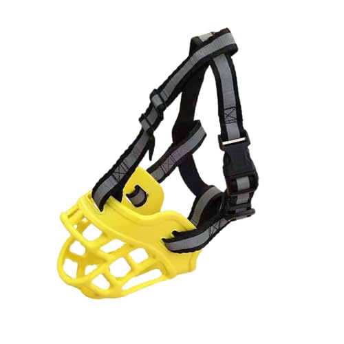 Jackanna Hundemaulkorb Reflektierend Einstellbar Anti-Beißer Anti-Bellen Anti-Kauen Großer und Kleiner Hundemaulkorb Pet Geeignet für Hunde mit Langen Nasen (Gelb, 1# (4-10kg)) von JACKANNA