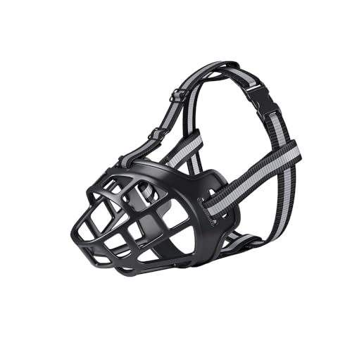 Jackanna Hundemaulkorb Reflektierend Einstellbar Anti-Beißer Anti-Bellen Anti-Kauen Großer und Kleiner Hundemaulkorb Pet Geeignet für Hunde mit Langen Nasen (Schwarz, 1# (4-10kg)) von JACKANNA