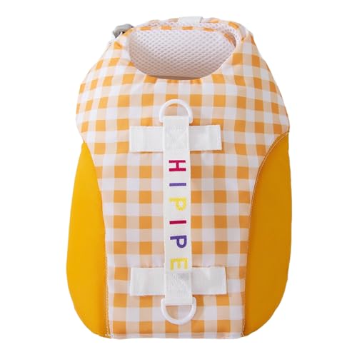 Jackanna Hundeschwimmweste Hundeschwimmweste schwimmend - Verstellbare Hundeschwimmweste mit Hals schwimmend Haustier Badebekleidung (Gelb kariert, XS) von JACKANNA