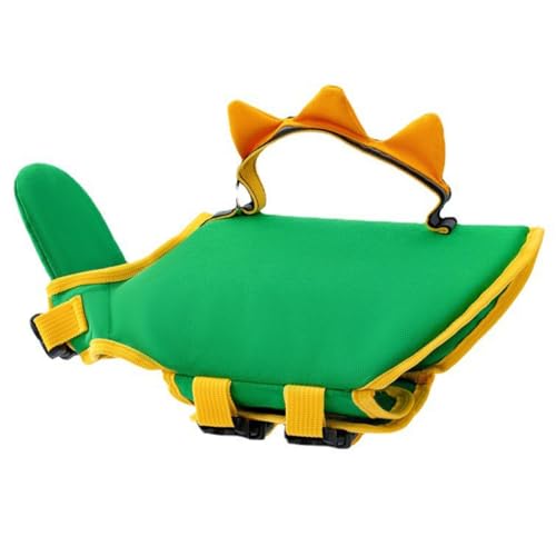 Jackanna Hundeschwimmweste Hundeschwimmweste schwimmend - Verstellbare Hundeschwimmweste mit Hals schwimmend Haustier Badebekleidung (Grüner Dinosaurier, M) von JACKANNA