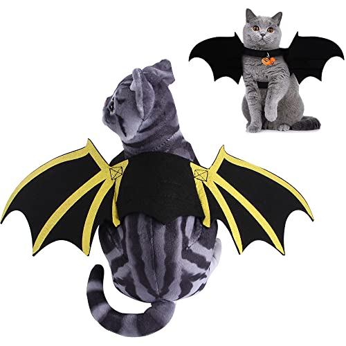 Jackanna Katze Fledermaus Kostüm Halloween Hundekostüme Haustier Kleidung Fledermaus Flügel Haustier gruselig dekoratives Zubehör für Spinne Rollenspiel (Bedruckte Fledermausglocke) von JACKANNA