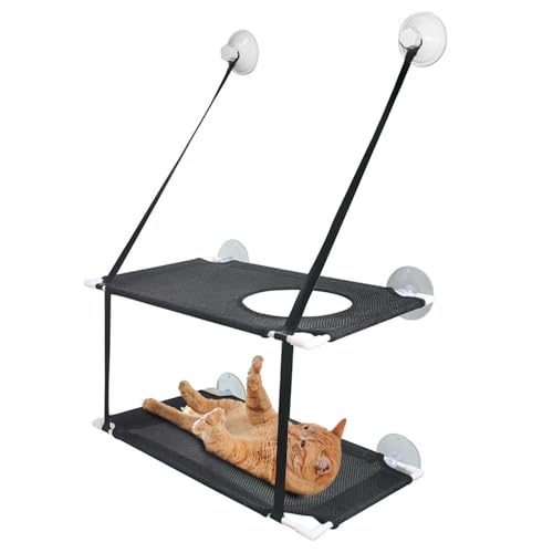 Jackanna Katze Hängematte, Katze Fenster Hängematte Fenster Barsch, Sicherheit Katze Klettergerüst, Platz sparende Fenster Katze Sitz (Schwarz zweilagig, Universelle Größe) von JACKANNA