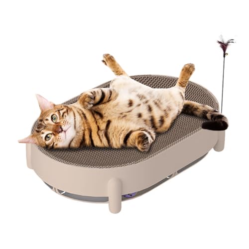 Jackanna Katzenkratzbrett, ovale Wellpapp-Kratzmatte, Katzenkratz-Lounge-Sofa-Bett mit Kratzbaum und Ball (Beige) von JACKANNA