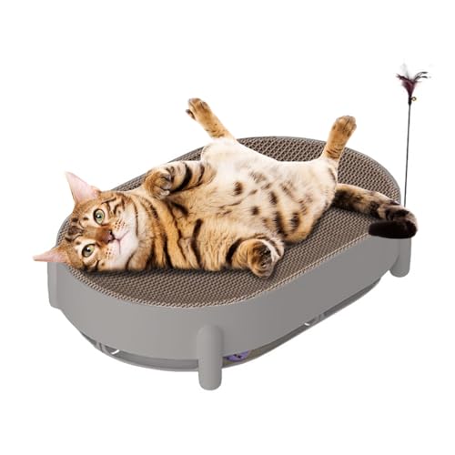 Jackanna Katzenkratzbrett, ovale Wellpapp-Kratzmatte, Katzenkratz-Lounge-Sofa-Bett mit Kratzbaum und Ball (Grau) von JACKANNA