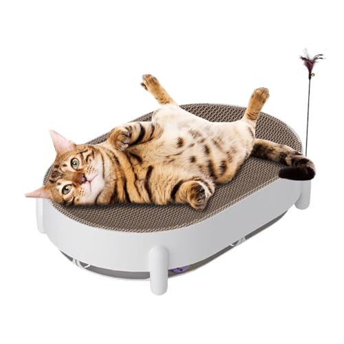 Jackanna Katzenkratzbrett, ovale Wellpapp-Kratzmatte, Katzenkratz-Lounge-Sofa-Bett mit Kratzbaum und Ball (Weiß) von JACKANNA