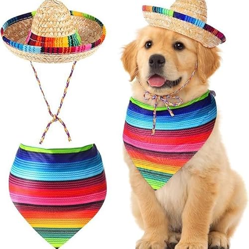 Jackanna Mexikanische Bunte Seil Haustier Hut Eidechse Katze Hund Sommer Strohhut Ostern Tag Kostüm Haustier Strohhut, Hund Katze Mini Stroh Mexiko (Hut（15cm）) von JACKANNA