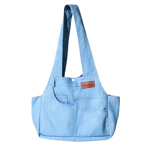 Jackanna Pet Carrier, Hands Free Carrier für Kätzchen und Welpen, Faltbare Haustier Reisetasche, Soft Side Pet Travel Bag (Hellblaue Denim-Tasche, M) von JACKANNA