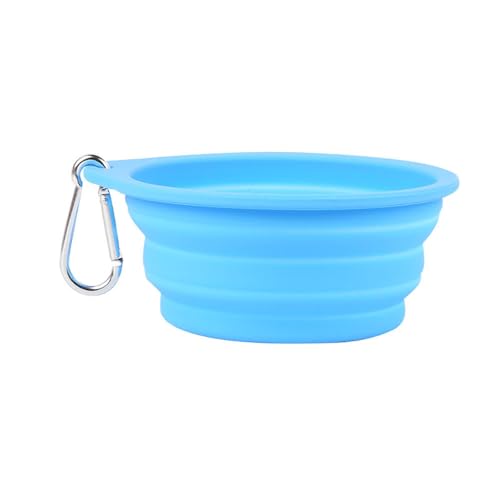 Jackanna Pet Folding Bowl Outdoor Portable zusammenklappbar Travel Bowl Zusammenklappbarer Wassernapf für Katzen, Hunde, tragbarer Futternapf mit Wanderschnalle ((Himmelblau) 600ml) von JACKANNA