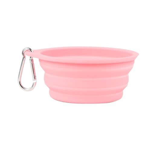 Jackanna Pet Folding Bowl Outdoor Portable zusammenklappbar Travel Bowl Zusammenklappbarer Wassernapf für Katzen, Hunde, tragbarer Futternapf mit Wanderschnalle ((Rosa) 600ml) von JACKANNA