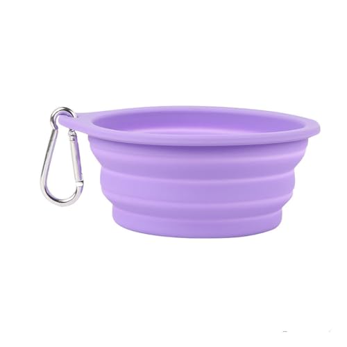 Jackanna Pet Folding Bowl Outdoor Portable zusammenklappbar Travel Bowl Zusammenklappbarer Wassernapf für Katzen, Hunde, tragbarer Futternapf mit Wanderschnalle ((Violett) 600ml) von JACKANNA