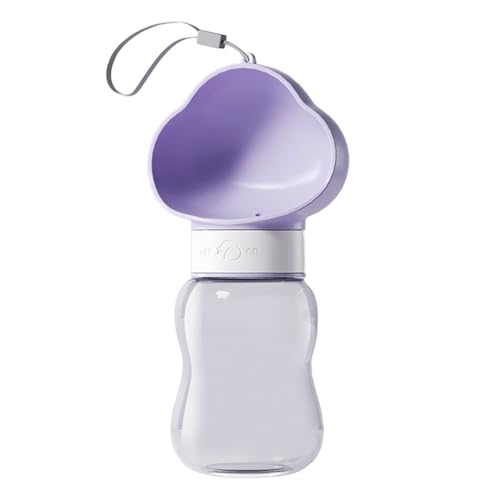 Jackanna Tragbare Hundewasserflasche und Hundefutterflaschenspender mit Schüssel - auslaufsichere, lebensmittelechte Kunststoffbecher (Bewölktes Lila, 350ml) von JACKANNA