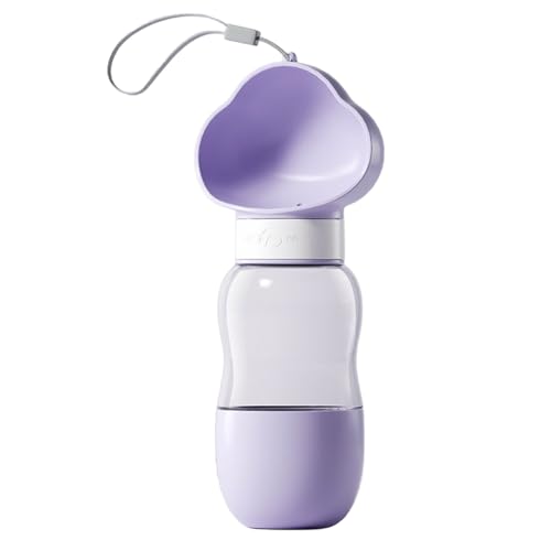 Jackanna Tragbare Hundewasserflasche und Hundefutterflaschenspender mit Schüssel - auslaufsichere, lebensmittelechte Kunststoffbecher (Bewölktes Lila, 350ml+200ml) von JACKANNA