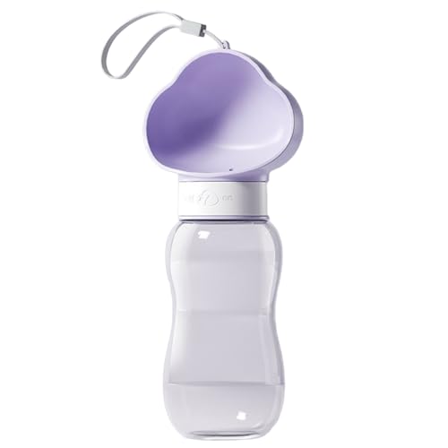 Jackanna Tragbare Hundewasserflasche und Hundefutterflaschenspender mit Schüssel - auslaufsichere, lebensmittelechte Kunststoffbecher (Bewölktes Lila, 600ml) von JACKANNA
