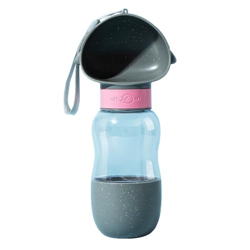 Jackanna Tragbare Hundewasserflasche und Hundefutterflaschenspender mit Schüssel - auslaufsichere, lebensmittelechte Kunststoffbecher (Pinguin Grau, 350ml+200ml) von JACKANNA