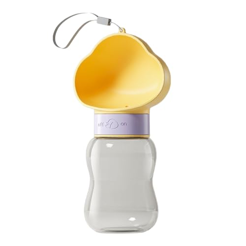Jackanna Tragbare Hundewasserflasche und Hundefutterflaschenspender mit Schüssel - auslaufsichere, lebensmittelechte Kunststoffbecher (Wolken gelb, 350ml) von JACKANNA