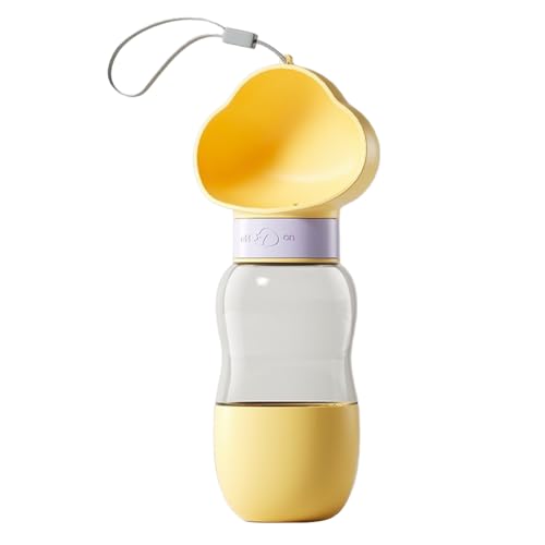 Jackanna Tragbare Hundewasserflasche und Hundefutterflaschenspender mit Schüssel - auslaufsichere, lebensmittelechte Kunststoffbecher (Wolken gelb, 350ml+200ml) von JACKANNA