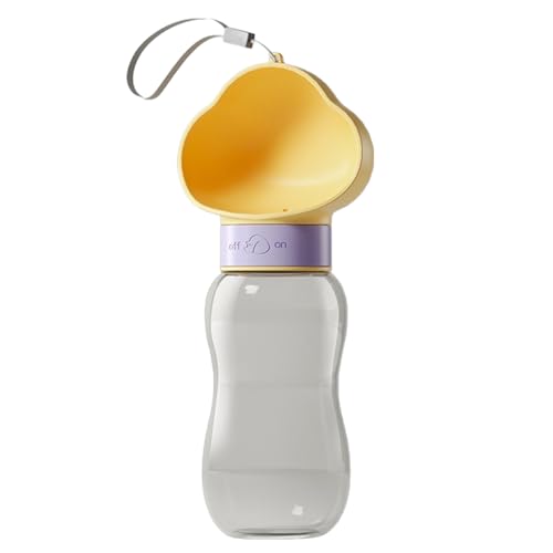 Jackanna Tragbare Hundewasserflasche und Hundefutterflaschenspender mit Schüssel - auslaufsichere, lebensmittelechte Kunststoffbecher (Wolken gelb, 600ml) von JACKANNA
