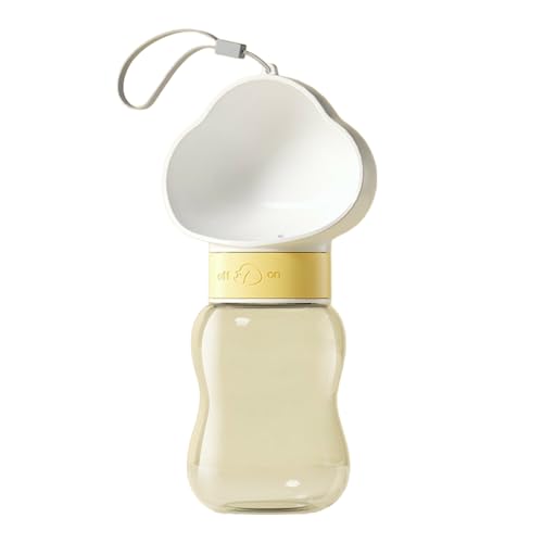 Jackanna Tragbare Hundewasserflasche und Hundefutterflaschenspender mit Schüssel - auslaufsichere, lebensmittelechte Kunststoffbecher (Wolken weiß, 350ml) von JACKANNA
